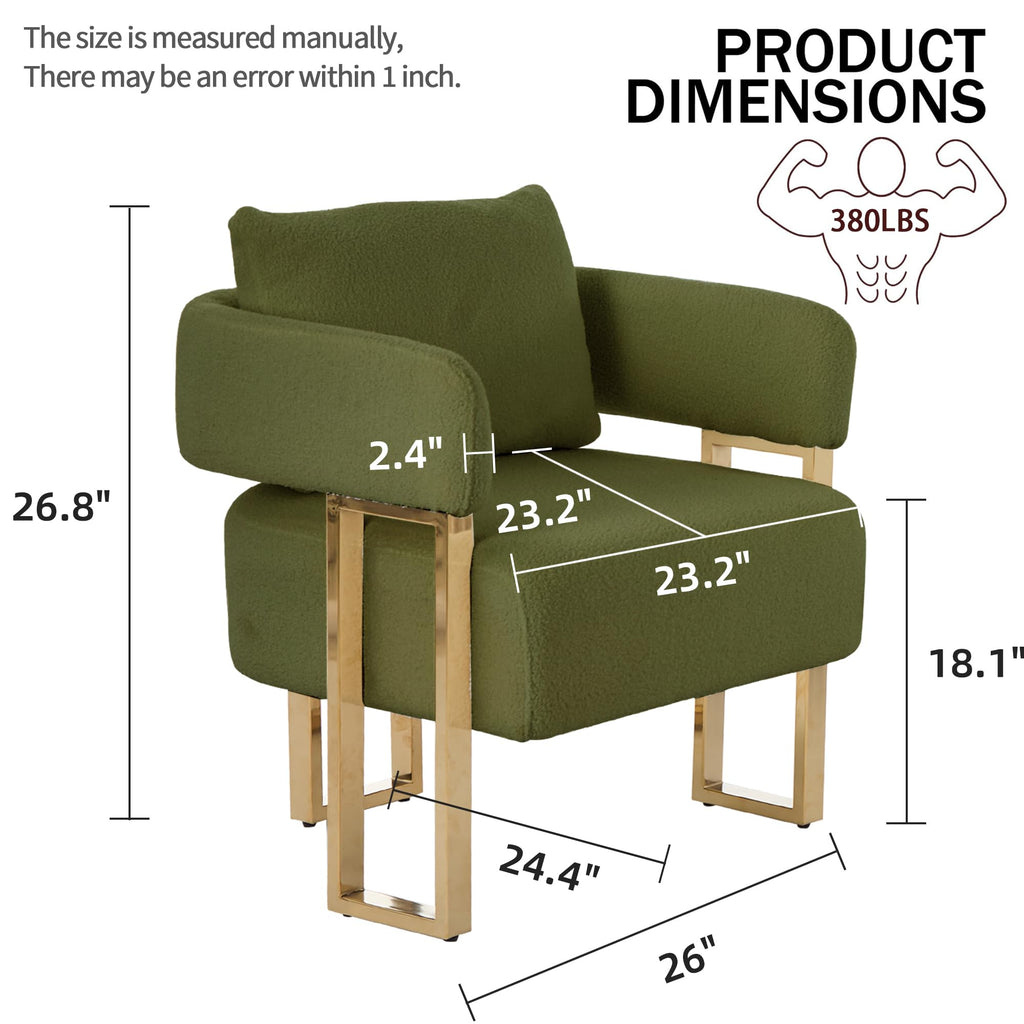 Green Teddy Upholstered Arm Chairs Set of 2 with Metal Legs M125
