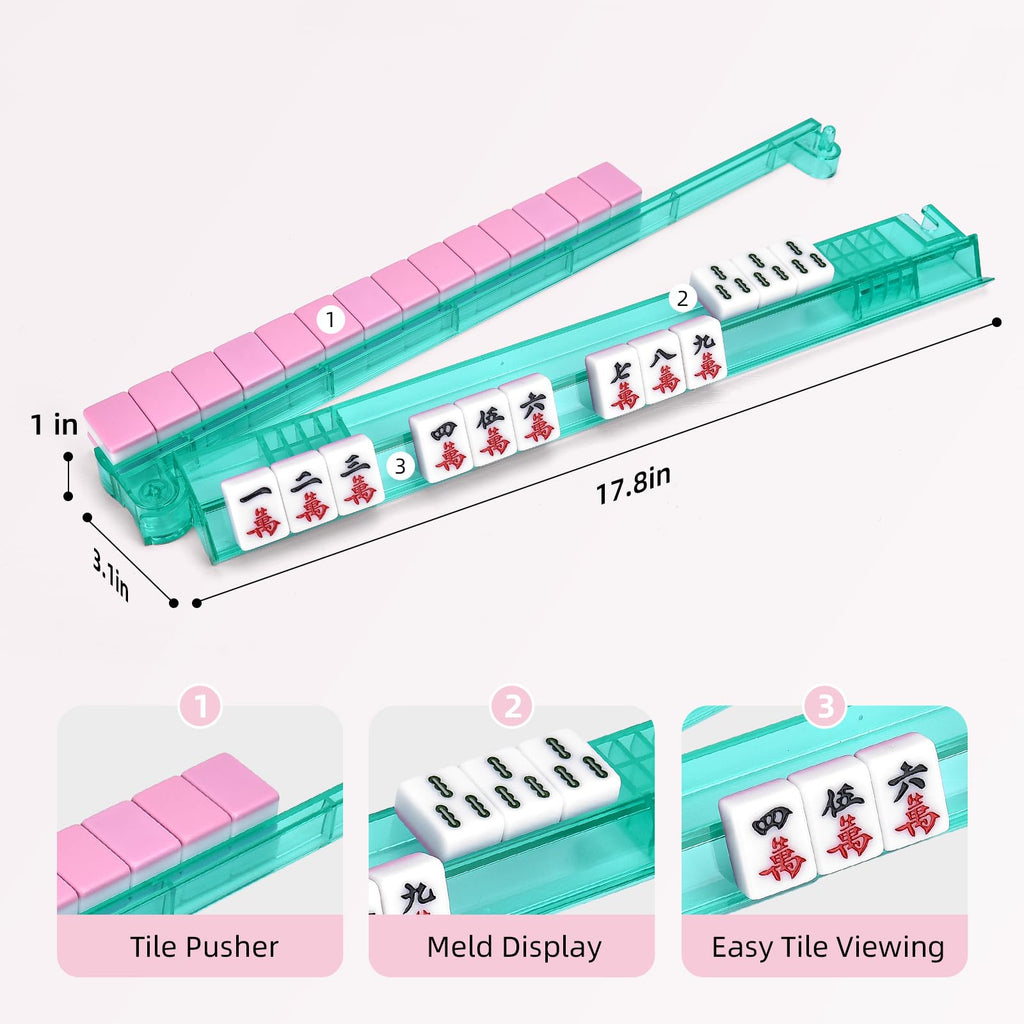 Clear Mahjong Racks with Pushers, 4-Pack Non-Slip Acrylic Q76720