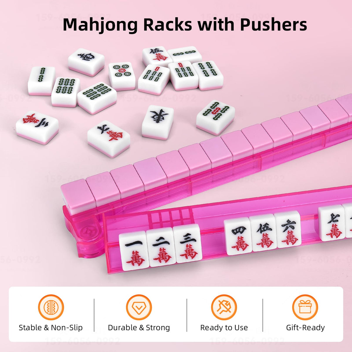 Clear Mahjong Racks with Pushers, 4-Pack Non-Slip Acrylic Q76720