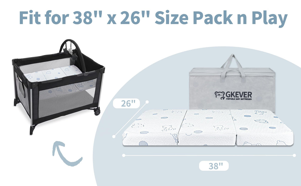 Tri-fold Pack and Play Mattress, 38x26 Dual Foam with Travel Bag F319813