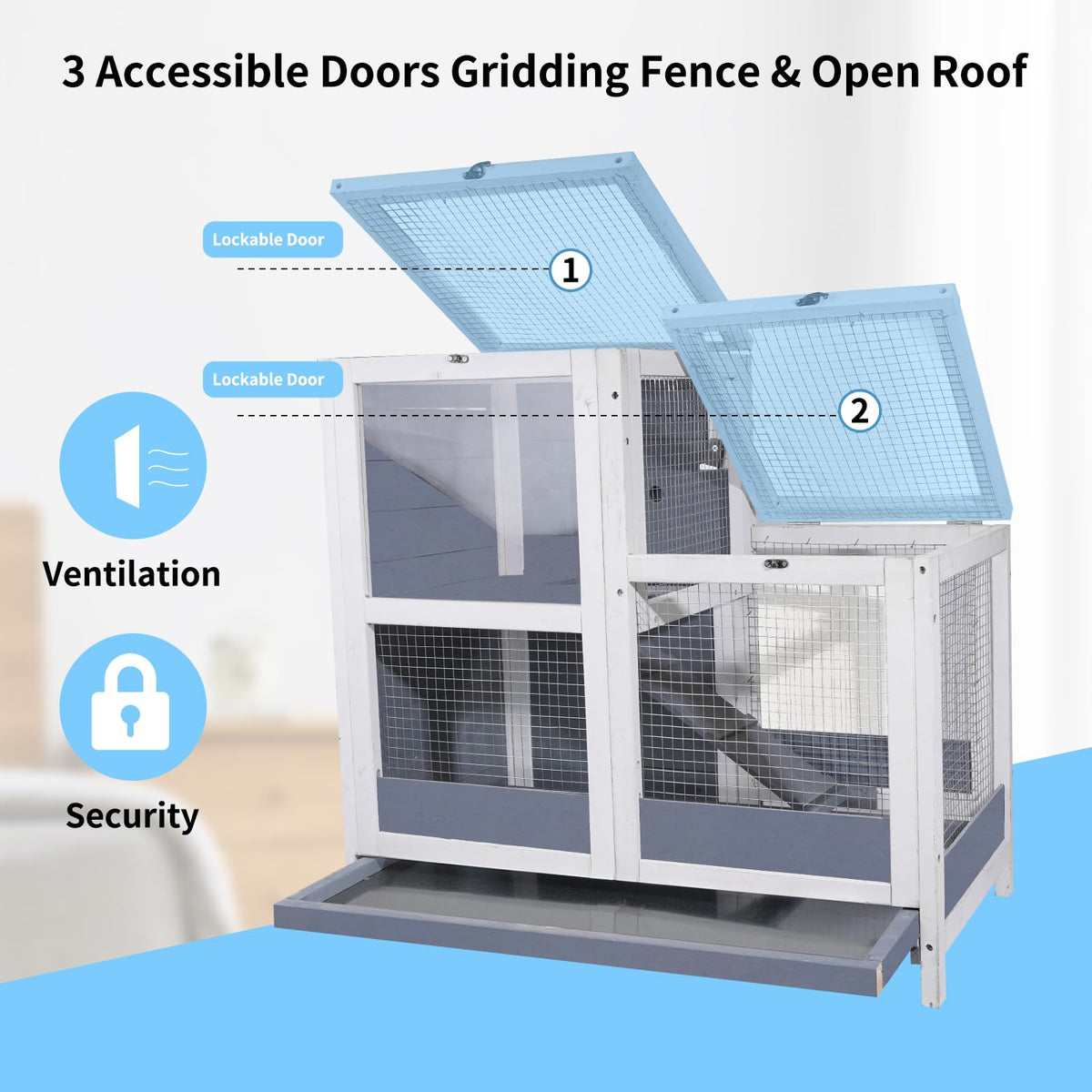 2-Story Wooden Small Animal Cage with Removable Tray and Ramp M2437