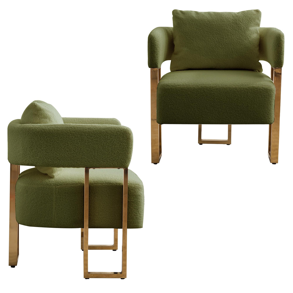 Green Teddy Upholstered Arm Chairs Set of 2 with Metal Legs M125