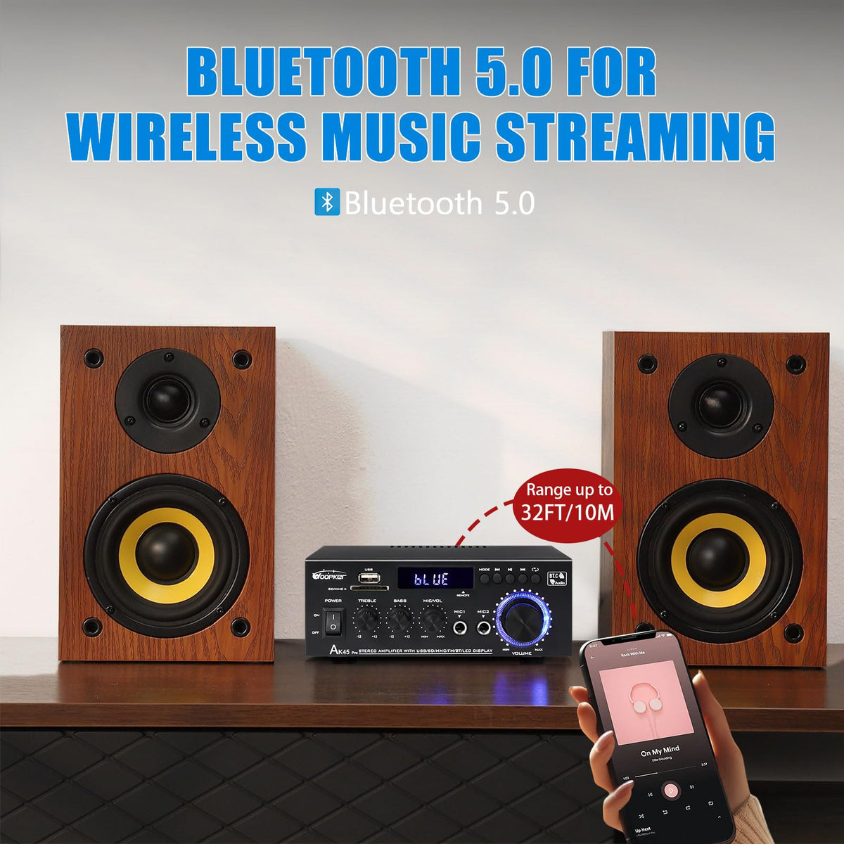 400W 2 Channel Bluetooth 5.0 Stereo Audio Amplifier H645090
