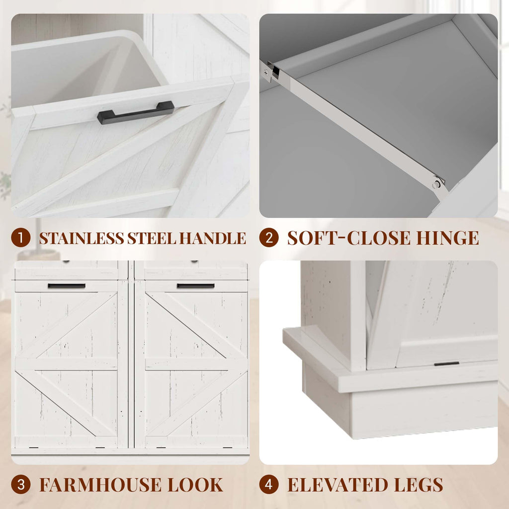 White Double Tilt Out Trash Can Cabinet with 2 Storage Drawers Y712