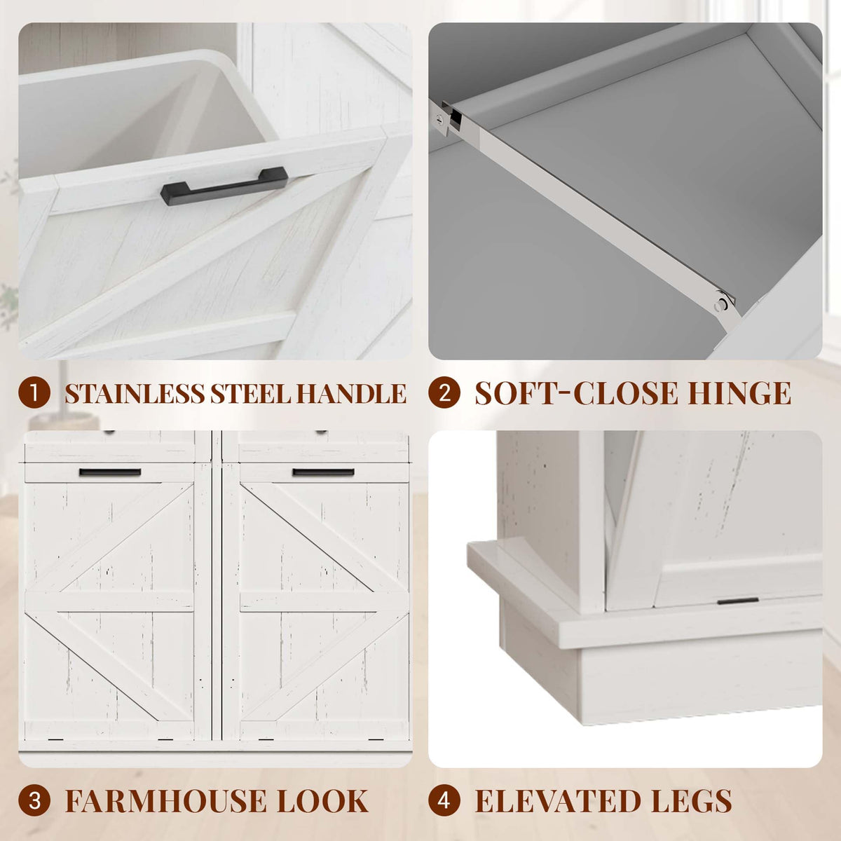 White Double Tilt Out Trash Can Cabinet with 2 Storage Drawers Y712