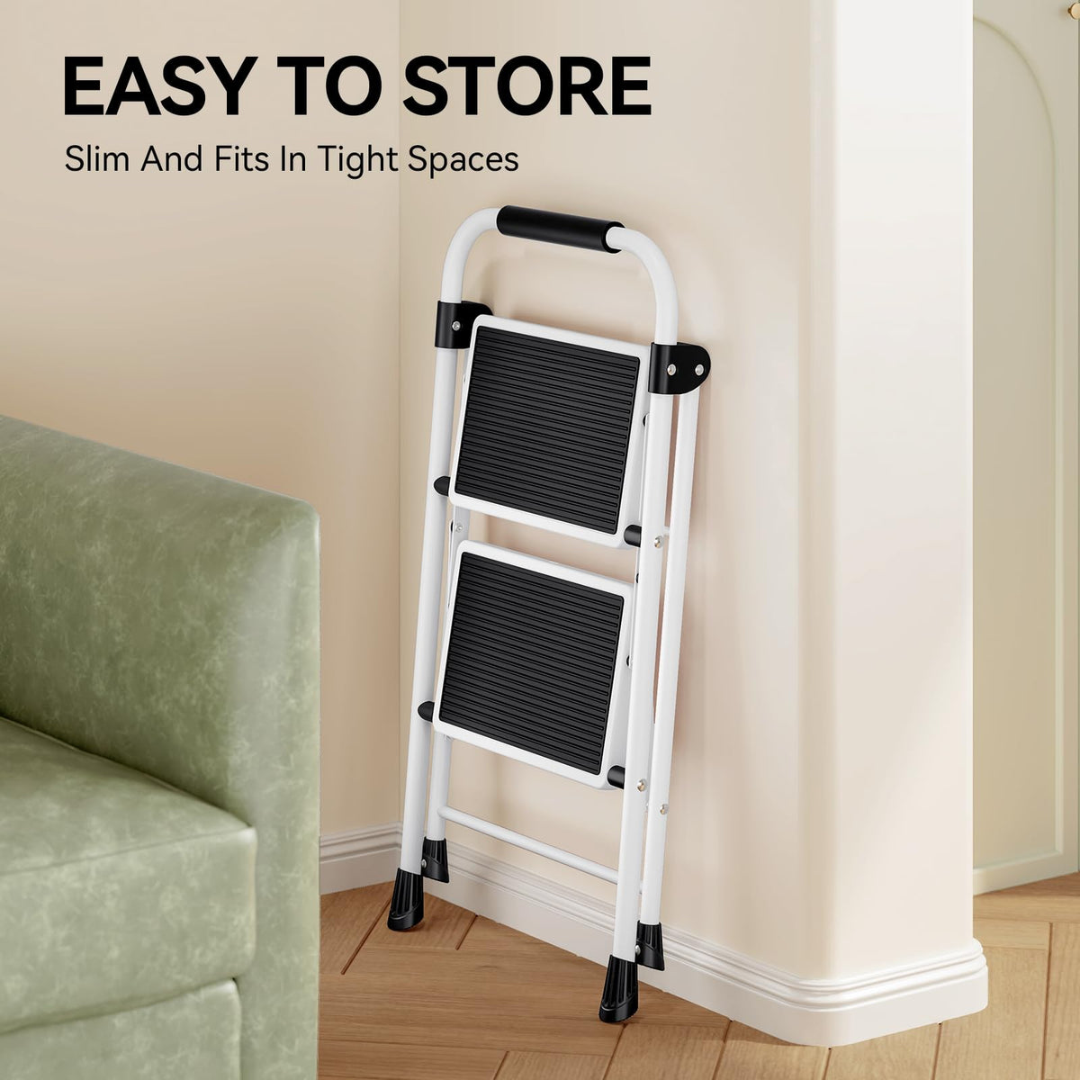 2 Step Folding Step Stool with Handrails White T778001