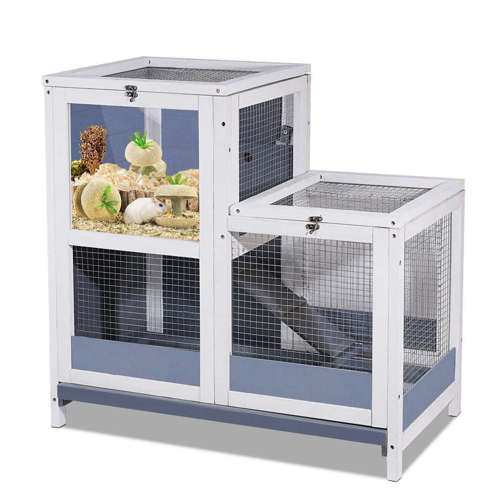 2-Story Wooden Small Animal Cage with Removable Tray and Ramp M2437