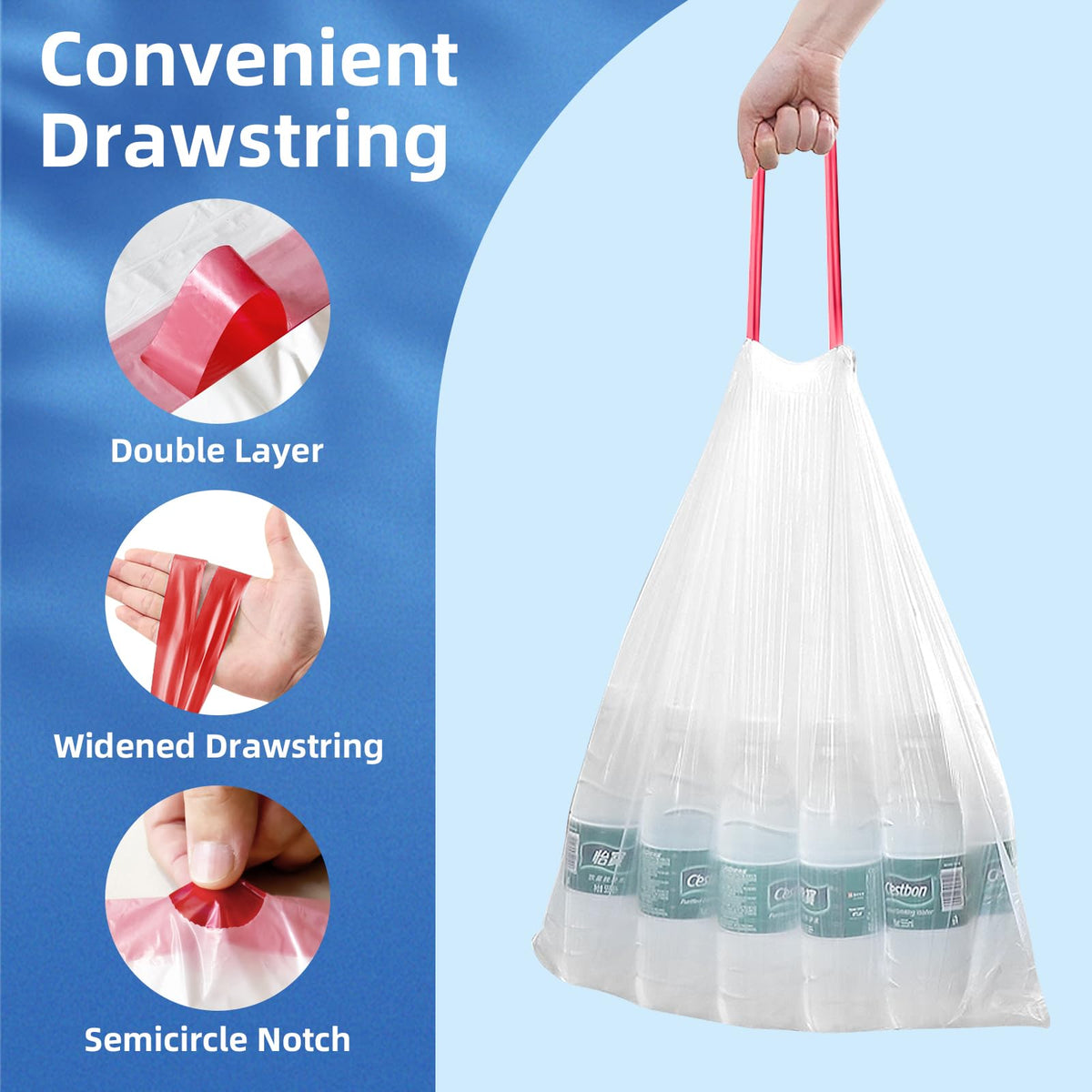 13.2 Gallon Tall Kitchen Drawstring Trash Bags, 200 Count Unscented Leak Proof K338743