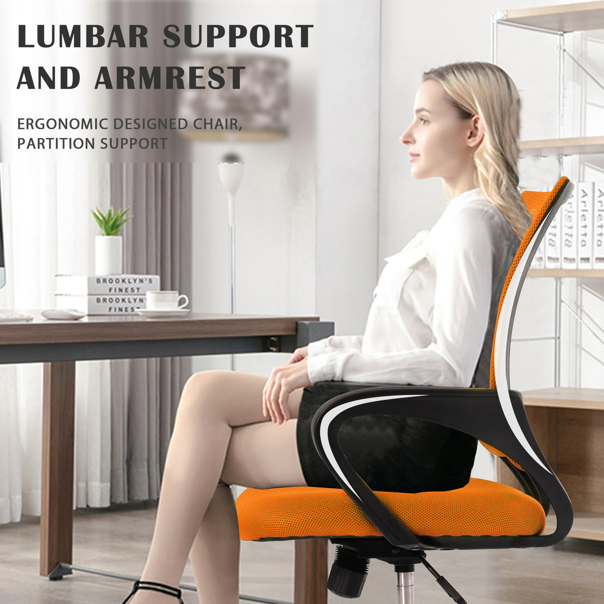 Orange Adjustable Mesh Office Chair with Lumbar Support O5424