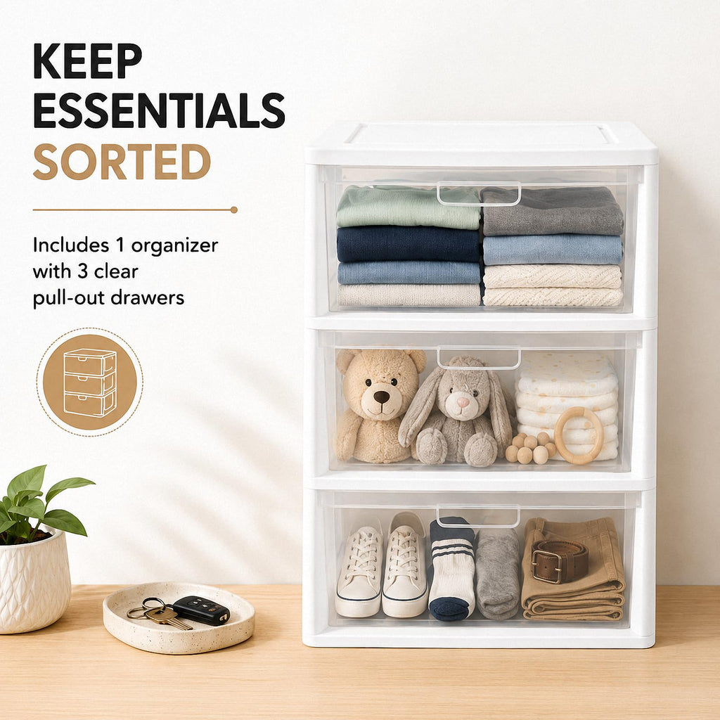 3 Drawer Clear Plastic Storage Organizer S622