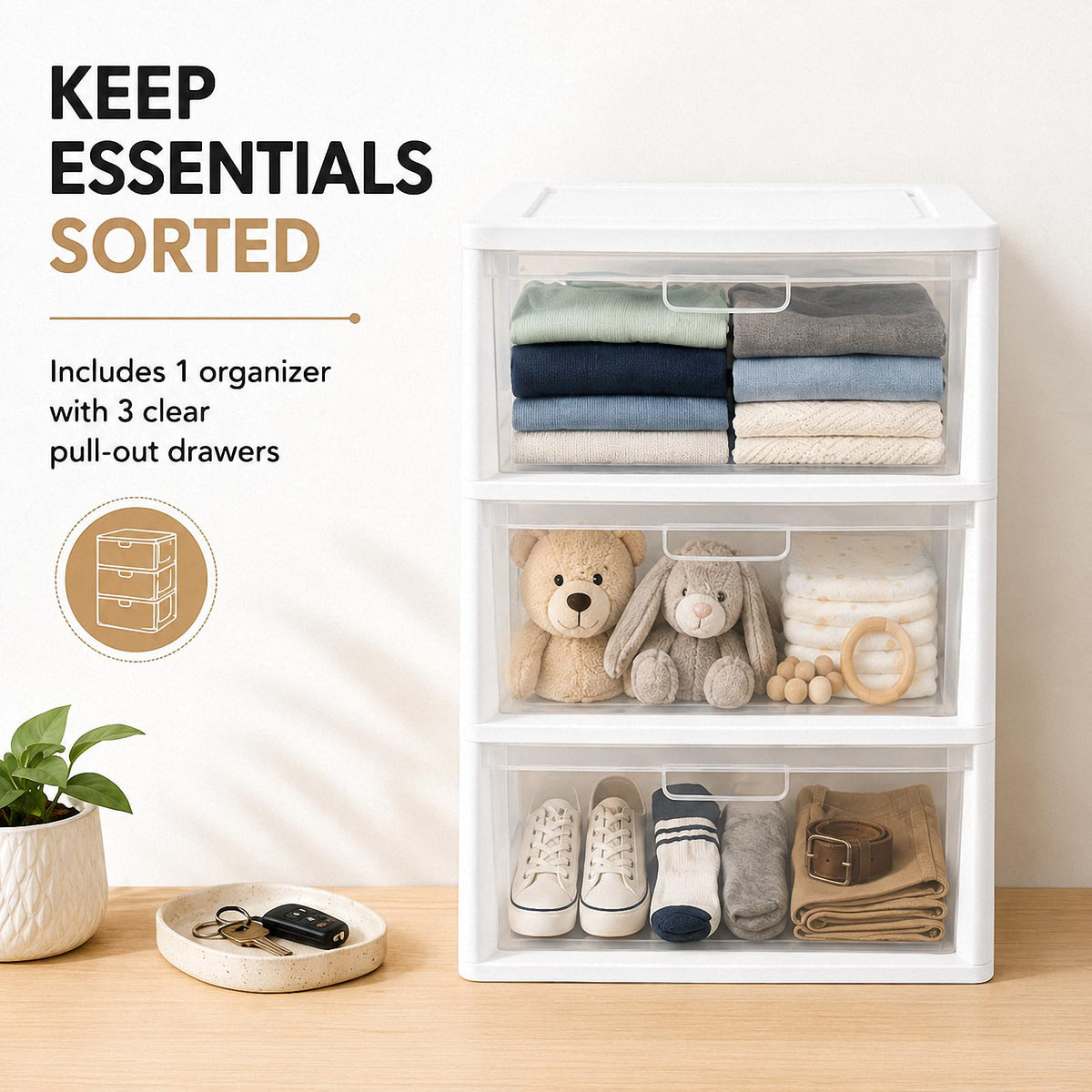 3 Drawer Clear Plastic Storage Organizer S622