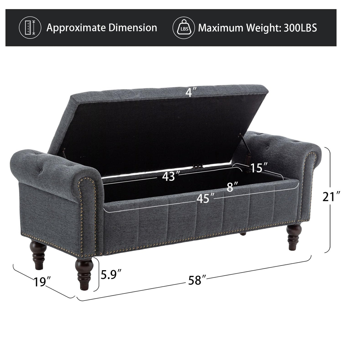 58" Chenille Storage Bench N138464