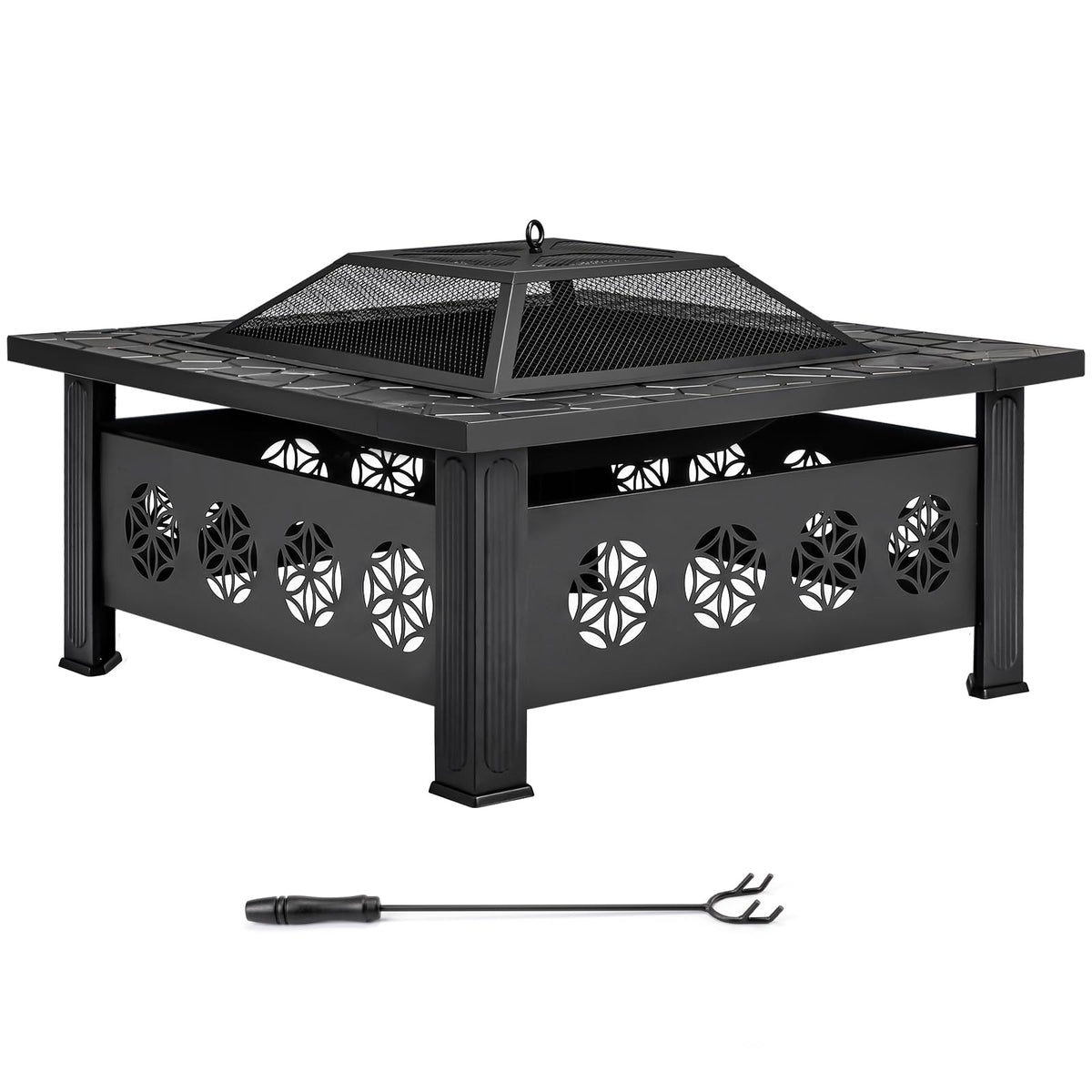 32 Inch Black Wrought Iron Wood Burning Fire Pit G829