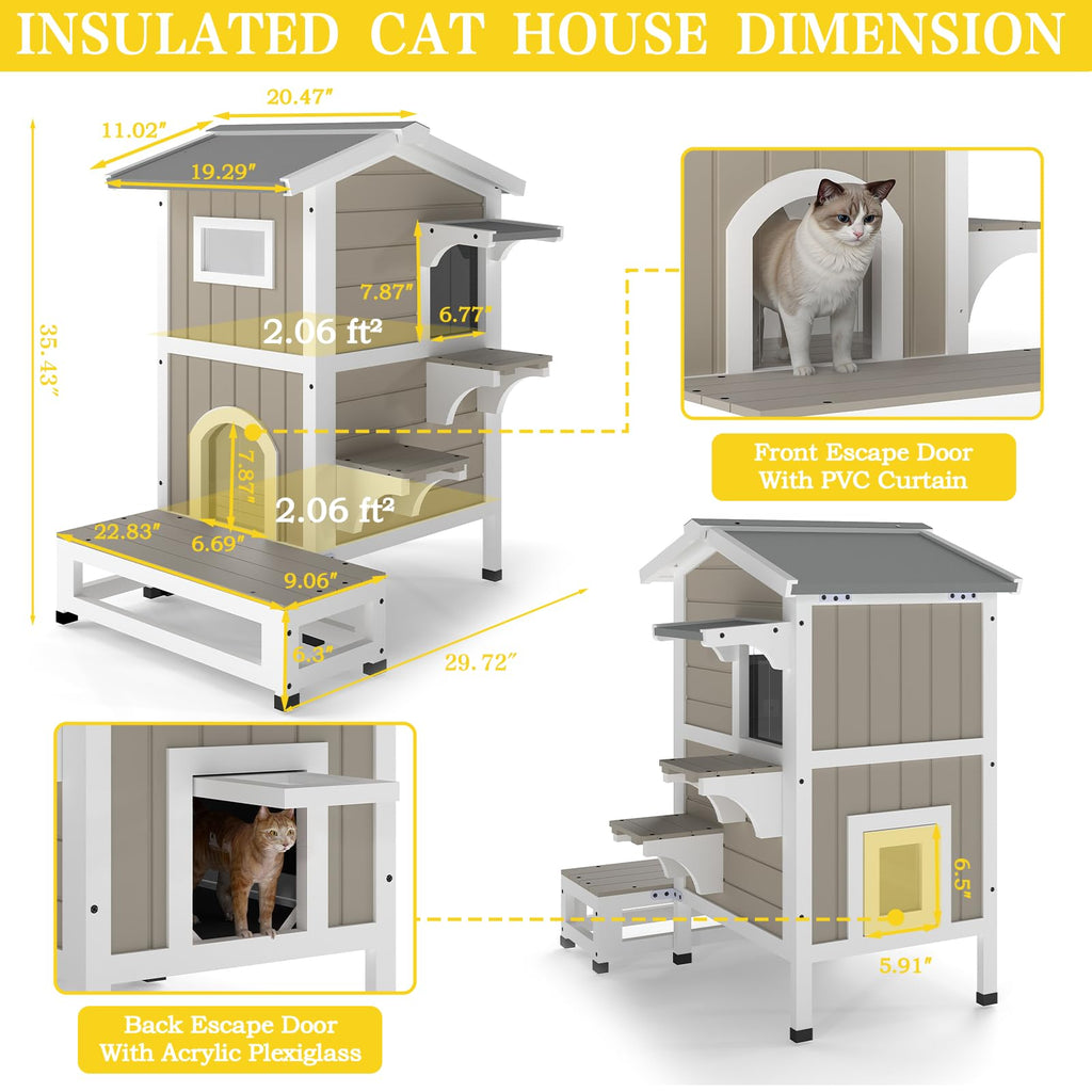 2-Story Insulated Outdoor Cat House O213