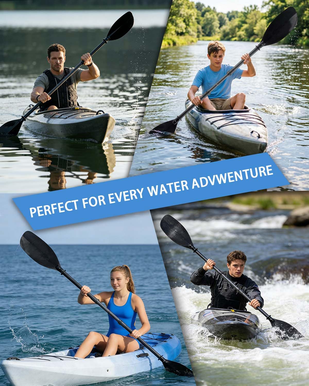 Adjustable Kayak Paddle 60-90" Stainless Steel J2768