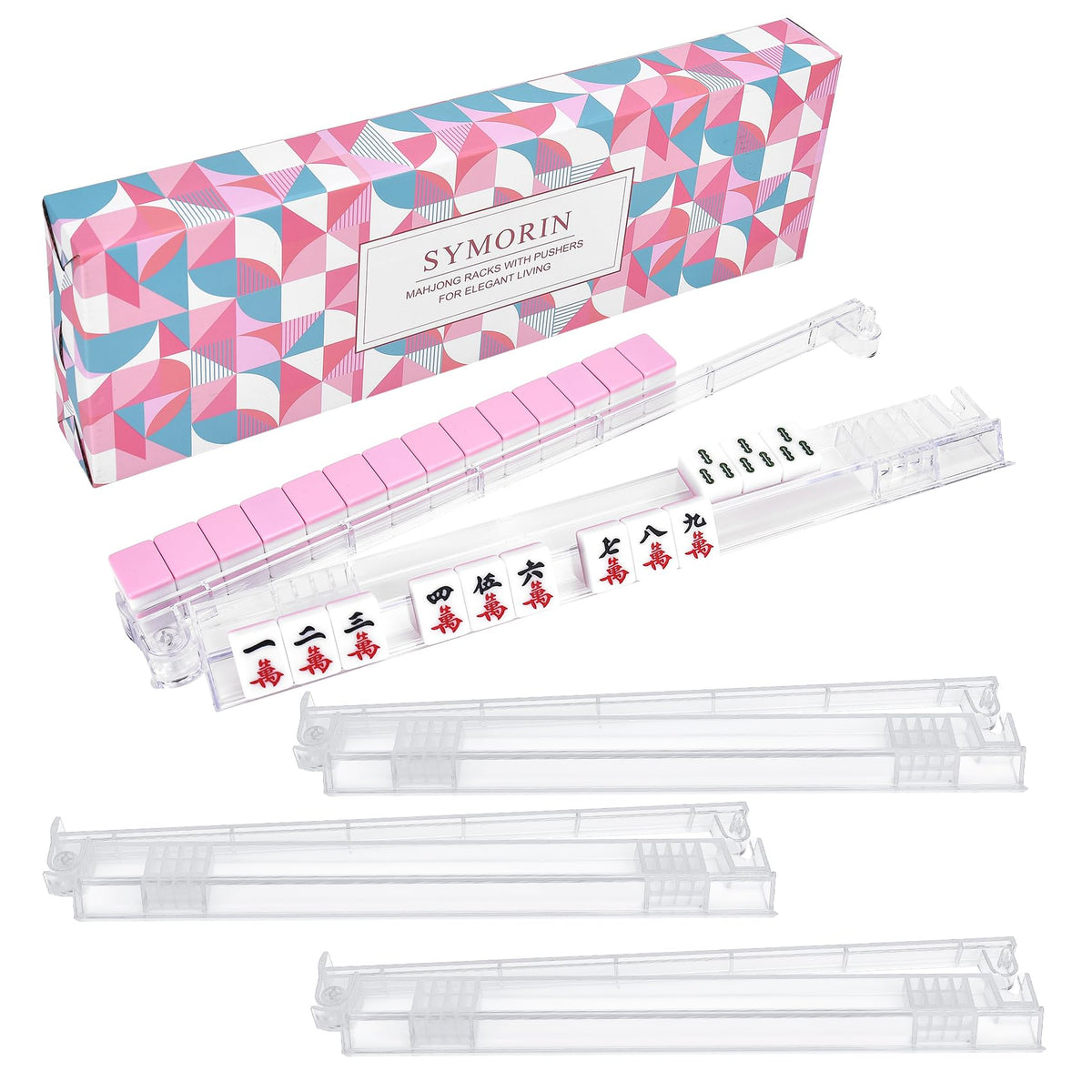 Clear Mahjong Racks with Pushers, 4-Pack Non-Slip Acrylic Q76720