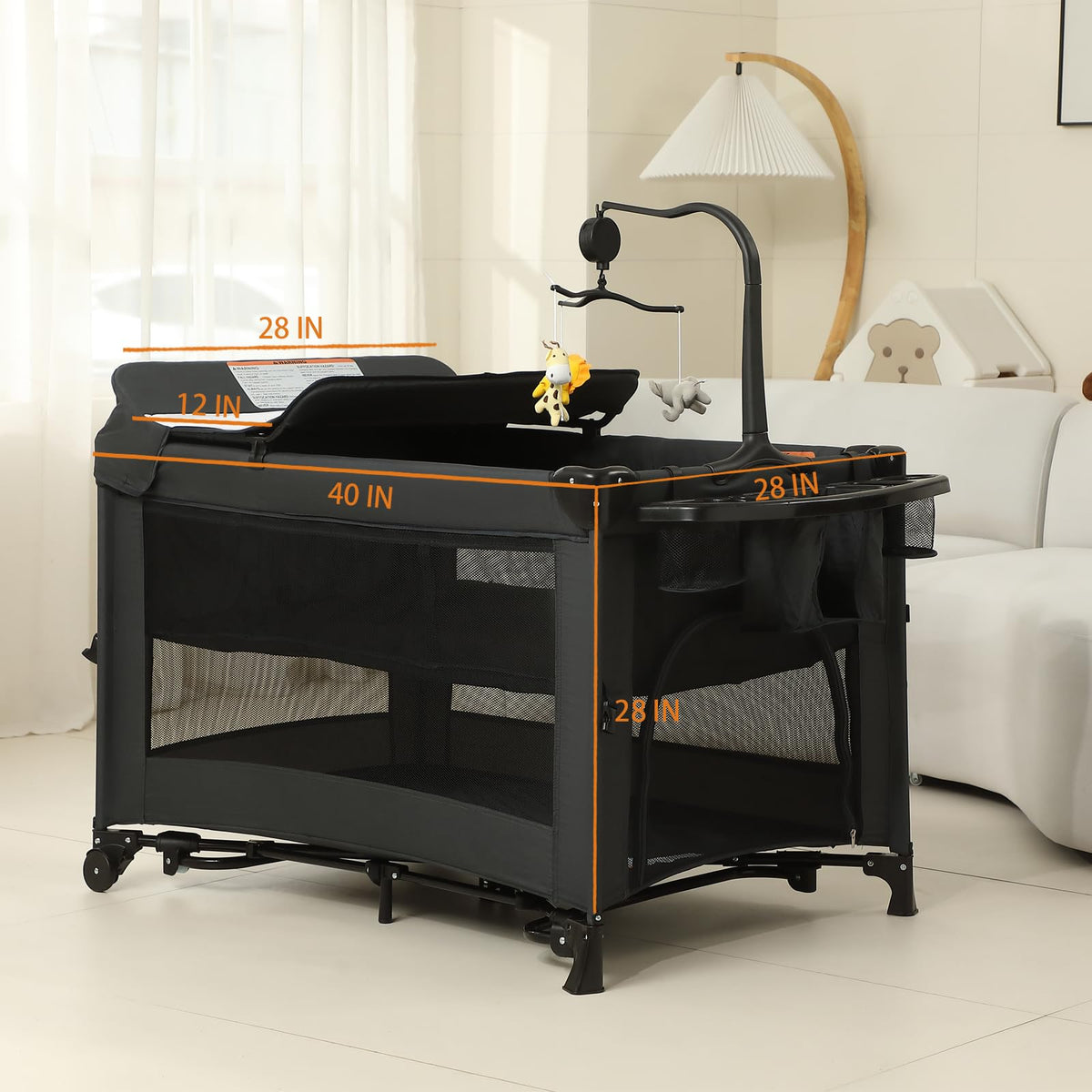 Black Foldable Baby Playard with Changing Table T3413