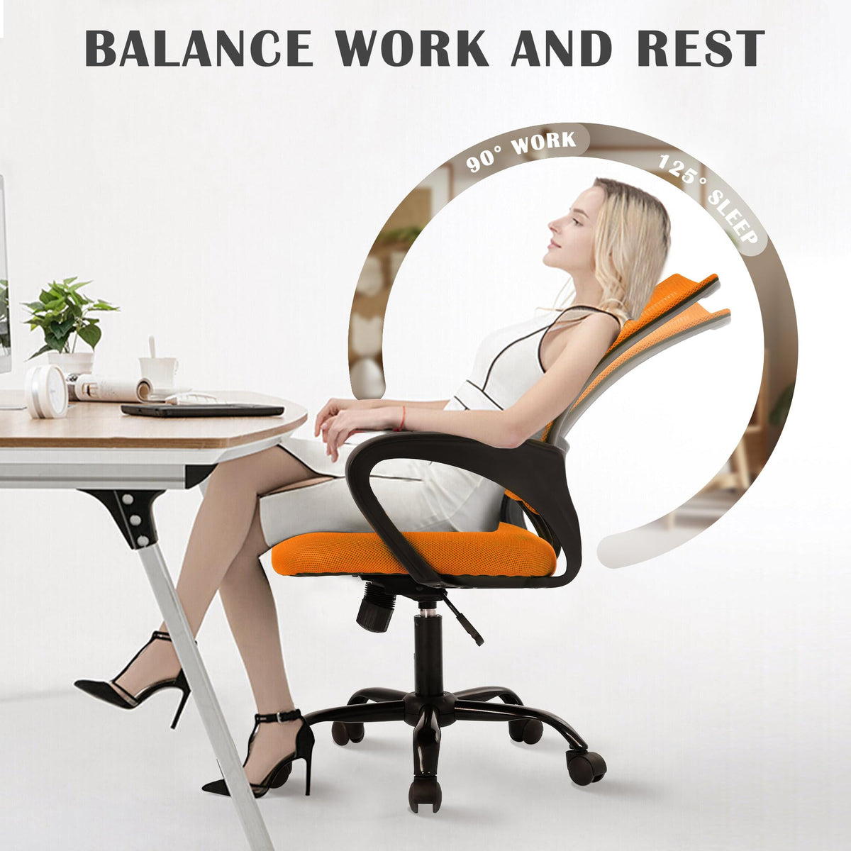 Orange Adjustable Mesh Office Chair with Lumbar Support O5424