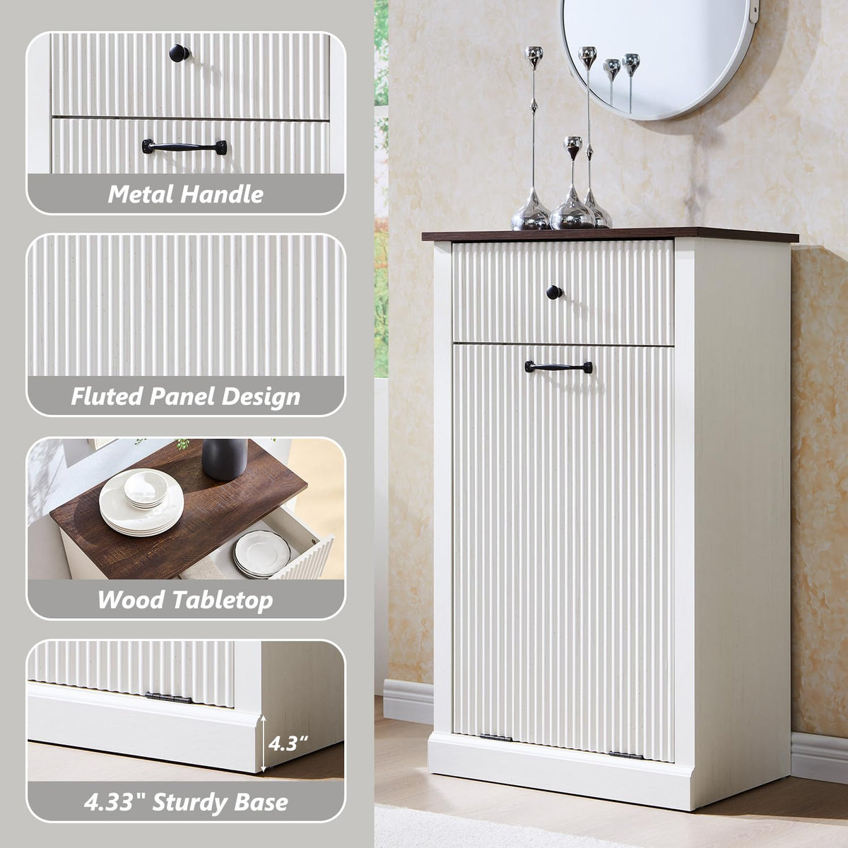 Antique White Tilt-Out Trash Can Cabinet S506969