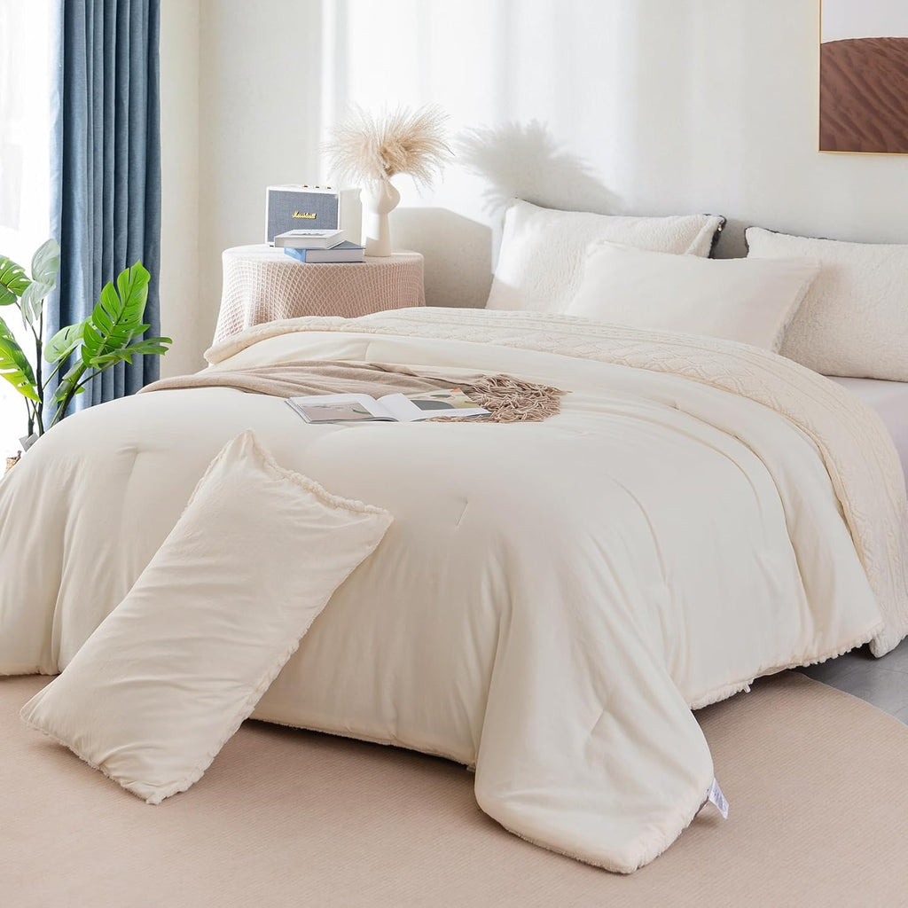 White King Size Sherpa Fleece Down Alternative Comforter Set M1909