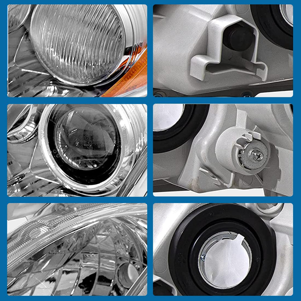 Chrome Housing Amber Reflector Clear Lens Headlights E7112