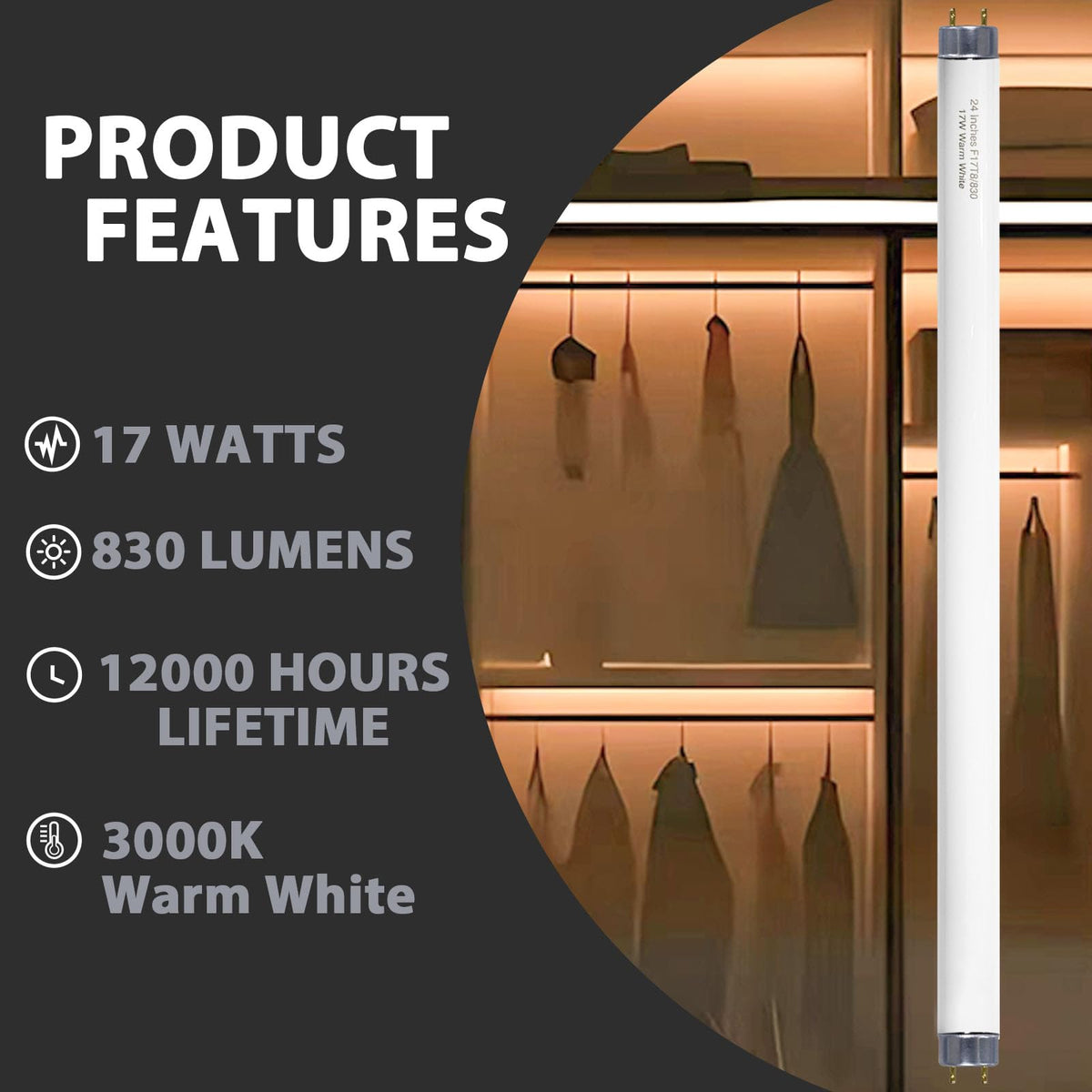 24 inch Warm White Fluorescent Tube Light 8 Pack S7363