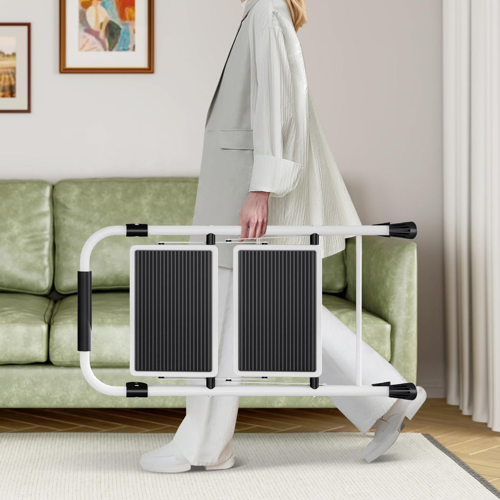 2 Step Folding Step Stool with Handrails White T778001
