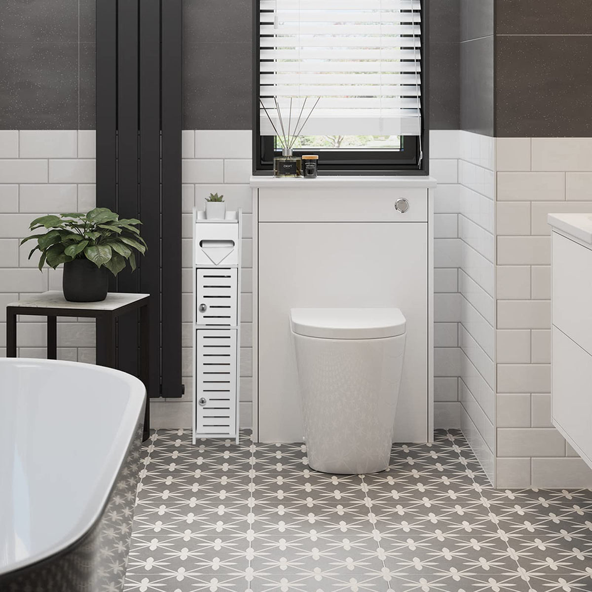White Over The Toilet Storage Cabinet with 2 Doors & Shelves D94802
