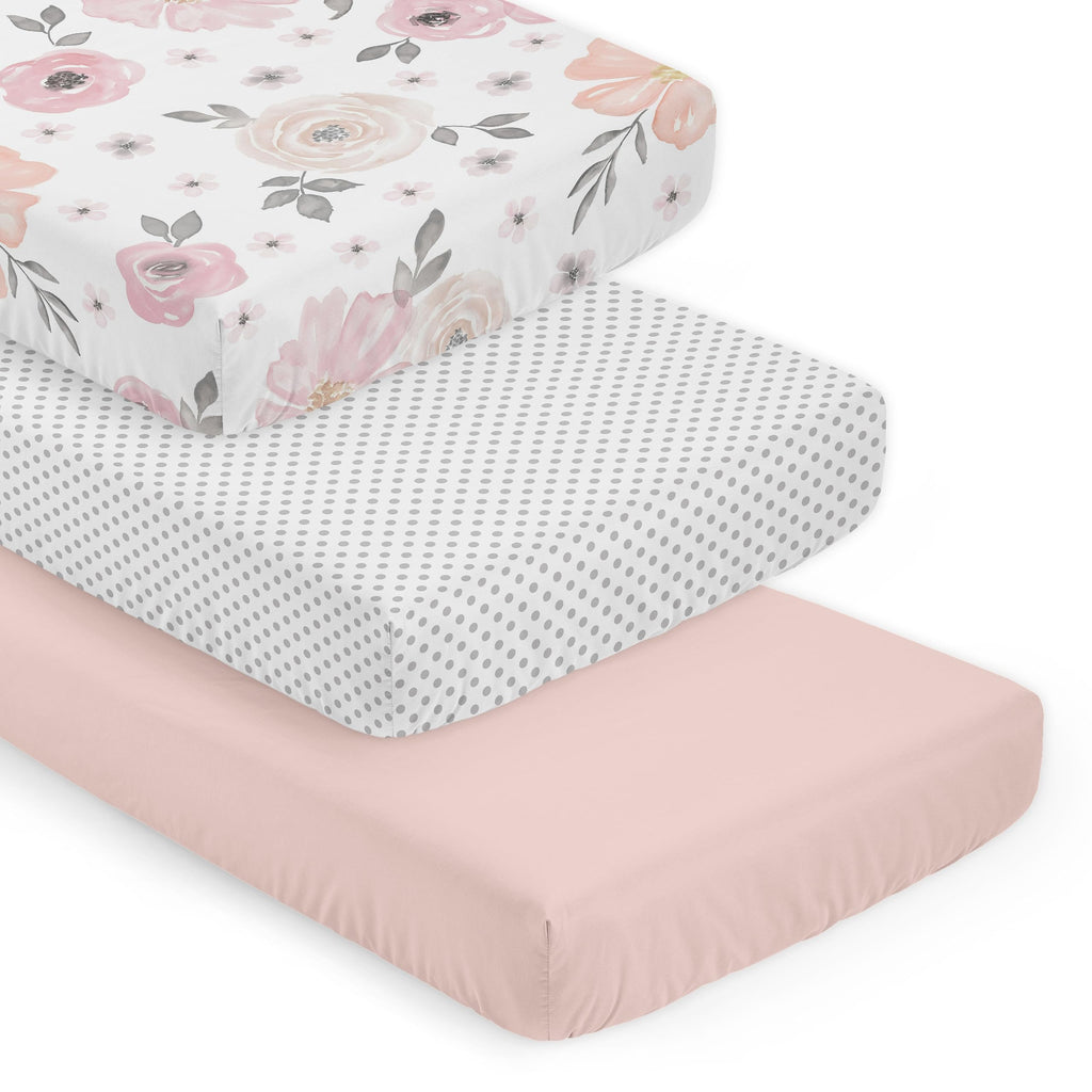 3-Piece Baby Crib Sheets Set Pink Floral Fitted Standard Size D348