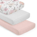 3-Piece Baby Crib Sheets Set Pink Floral Fitted Standard Size D348