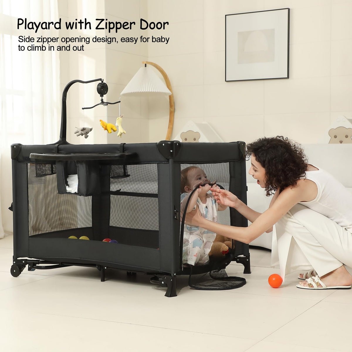 Black Foldable Baby Playard with Changing Table T3413