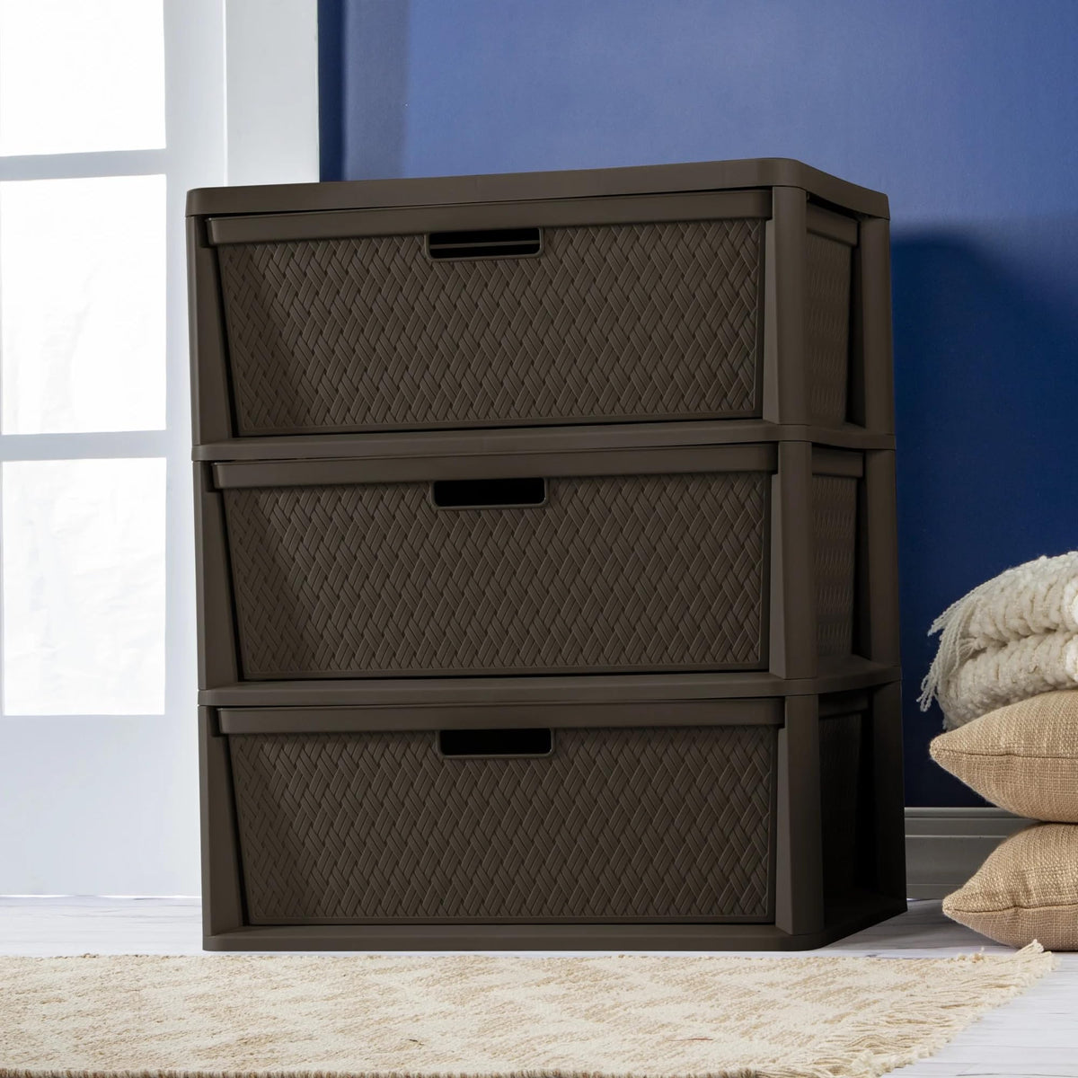 Brown 3 Drawer Plastic Storage Tower H24049