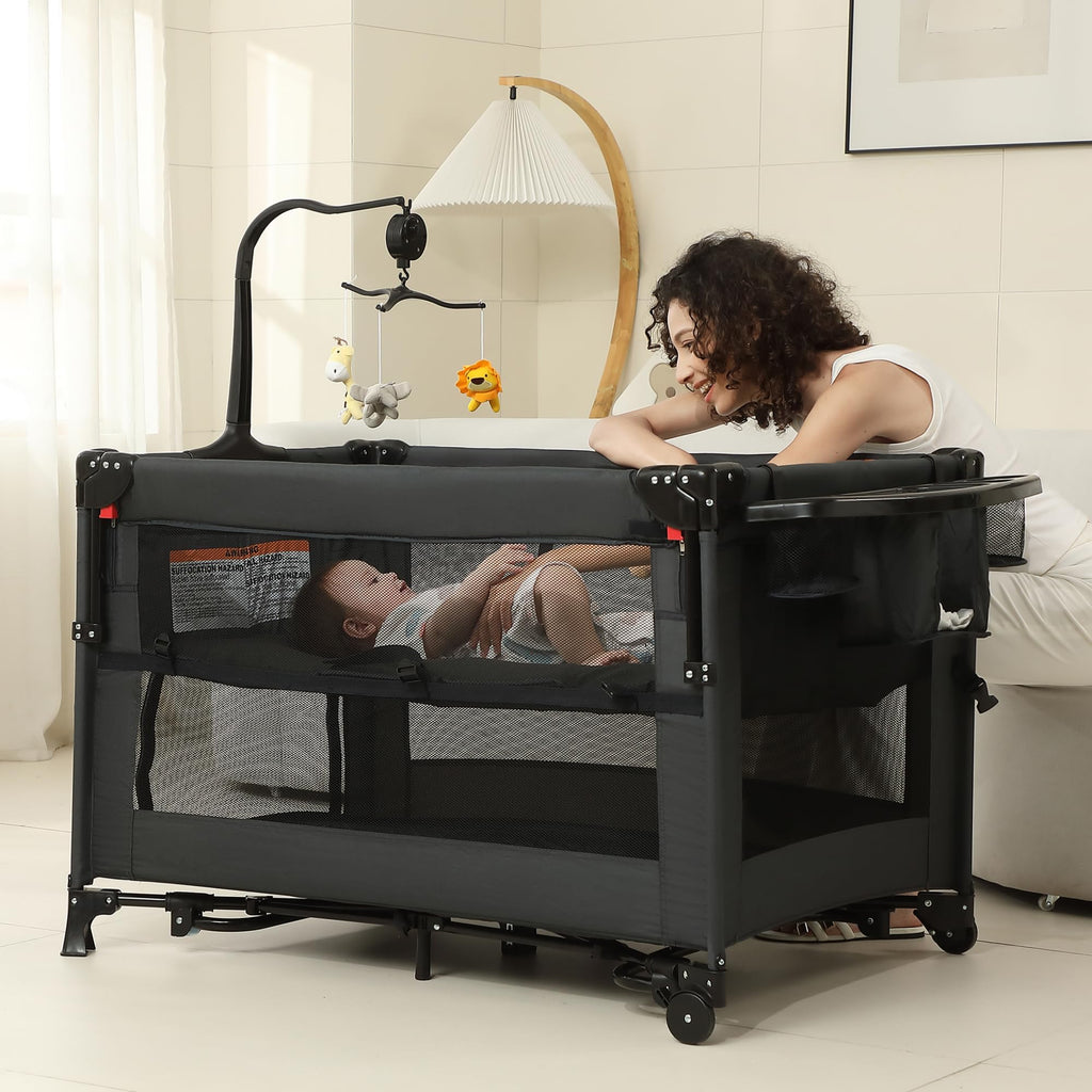 Black Foldable Baby Playard with Changing Table T3413