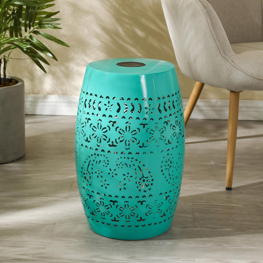 Teal Metal Patio Side Table O2242