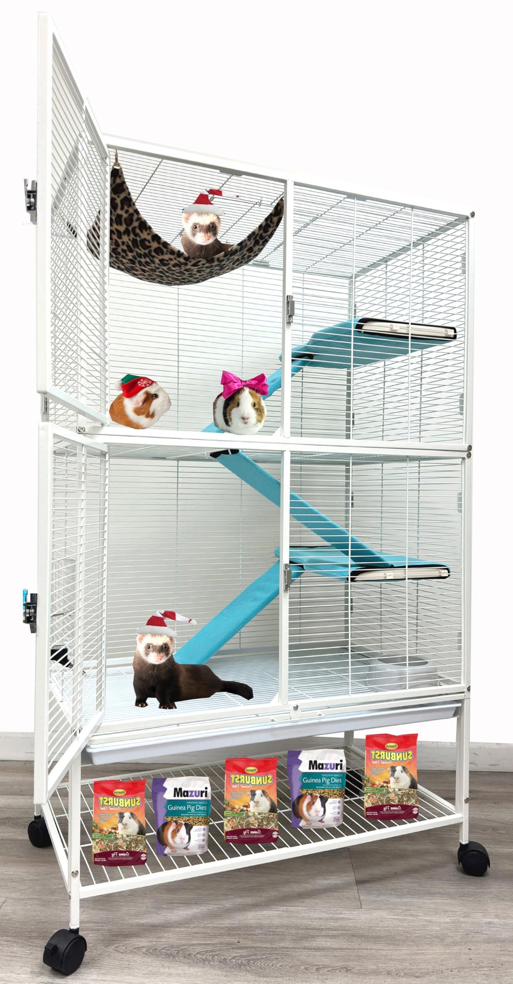 X-Large 4-Tiers Two Full Story Double Unit Critter Home On Wheels O56427