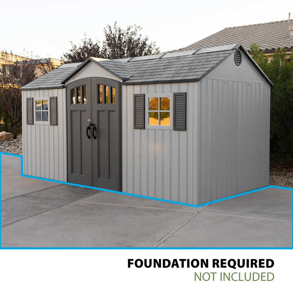 15x8 Ft Gray Resin Outdoor Storage Shed with Lockable Doors D371480