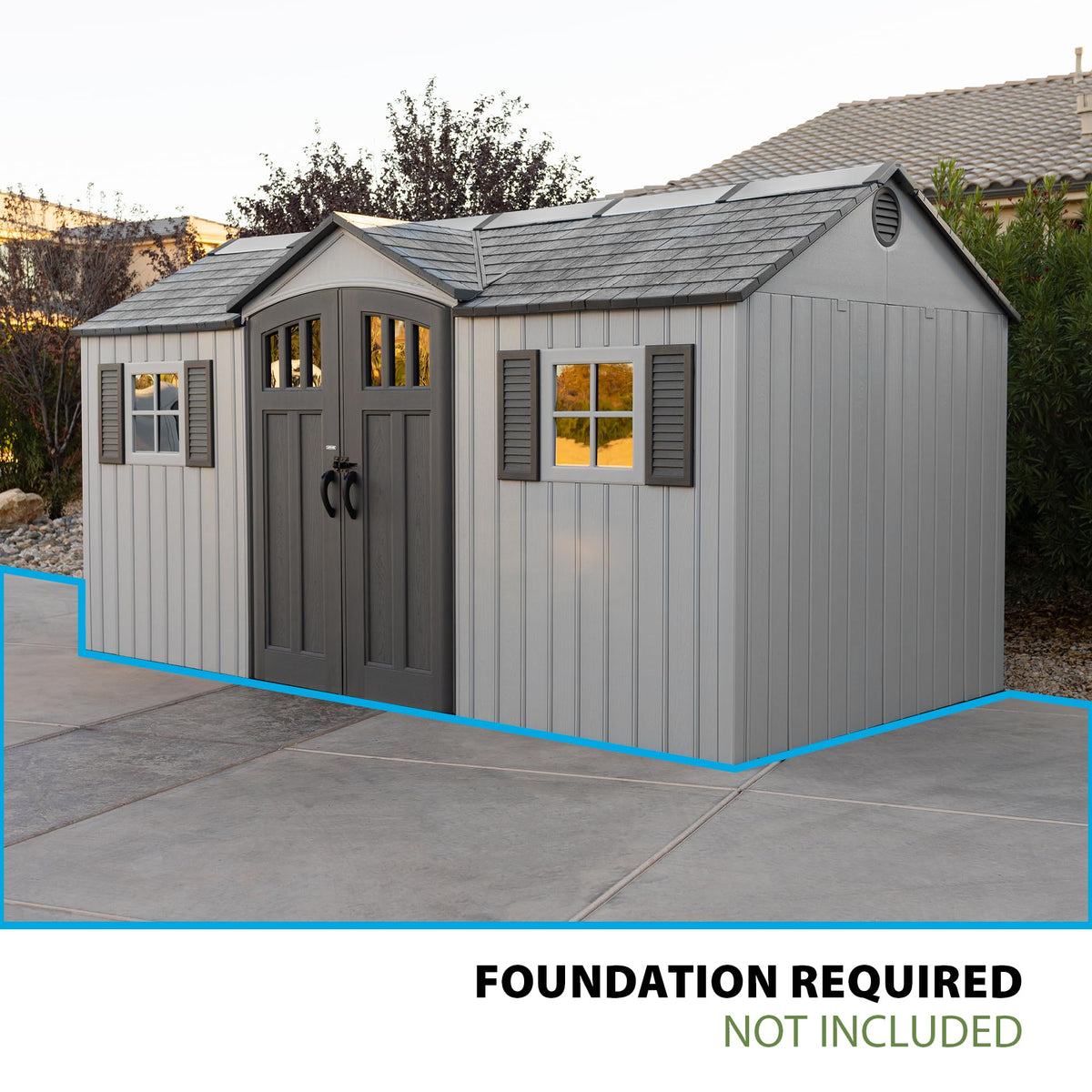 15x8 Ft Gray Resin Outdoor Storage Shed with Lockable Doors D371480