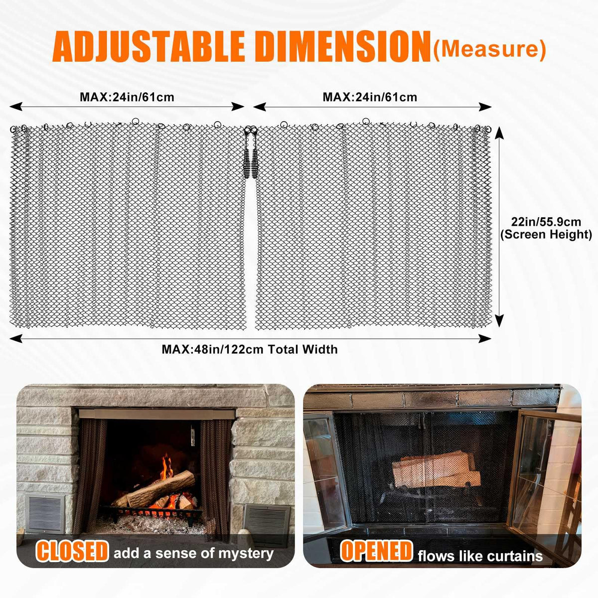 2 Pack Fireplace Screen Mesh Curtain M13182
