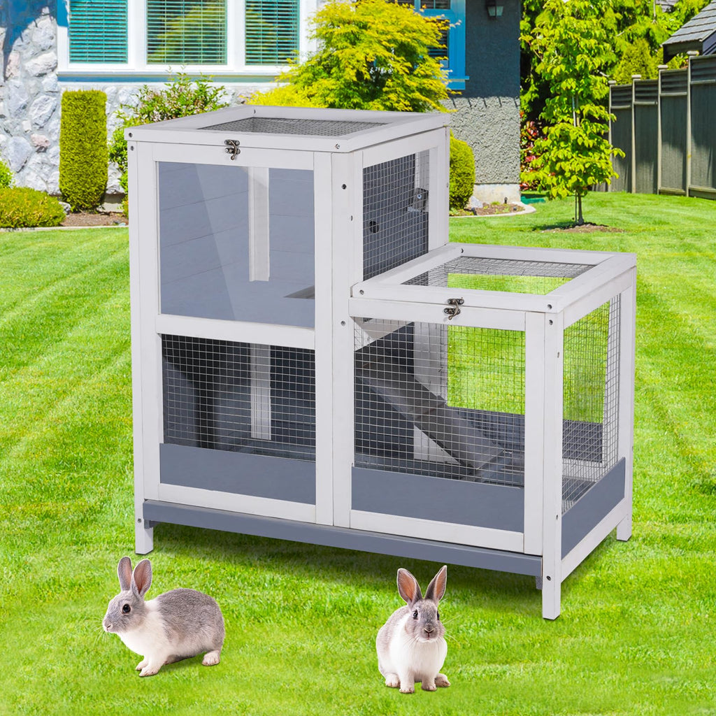 2-Story Wooden Small Animal Cage with Removable Tray and Ramp M2437