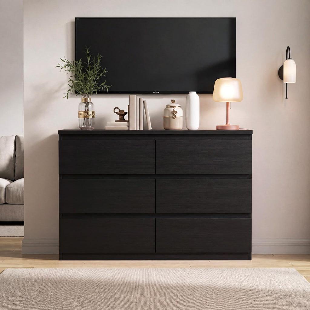 Black 6 Drawer Wood Double Dresser H888246