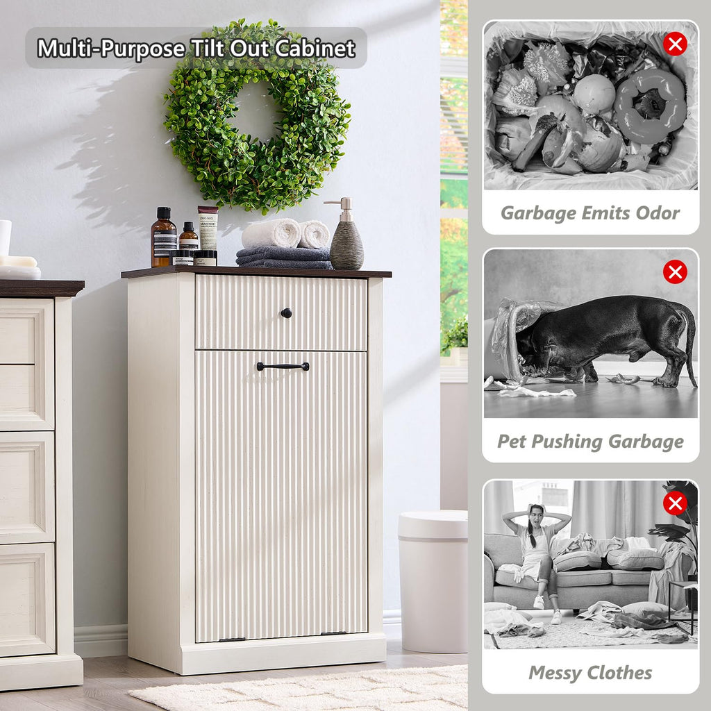 Antique White Tilt-Out Trash Can Cabinet S506969