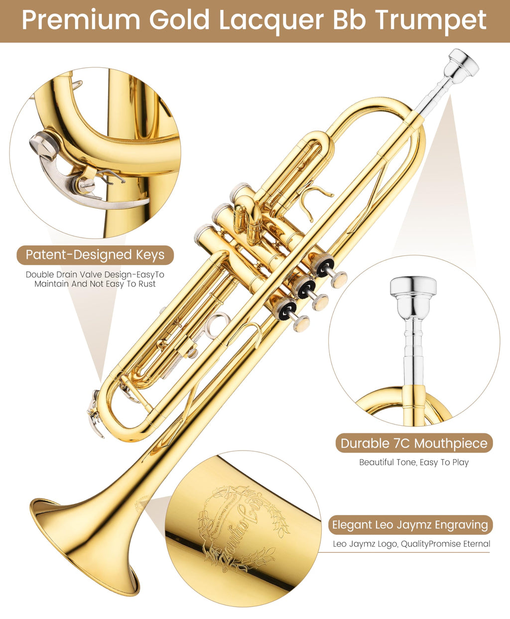 Bb Brass Trumpet with Case and 7C Mouthpiece T212084