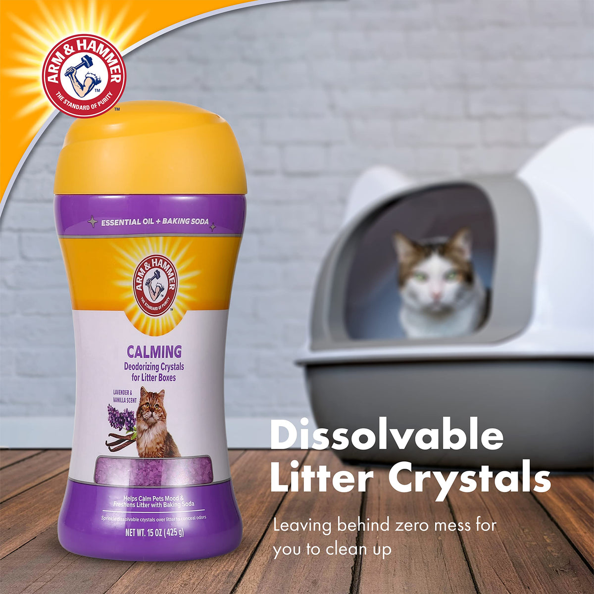 Cat Litter Deodorizing Crystals with Baking Soda, Lavender and Vanilla Scent, 15 Oz - 2 Pack K255265