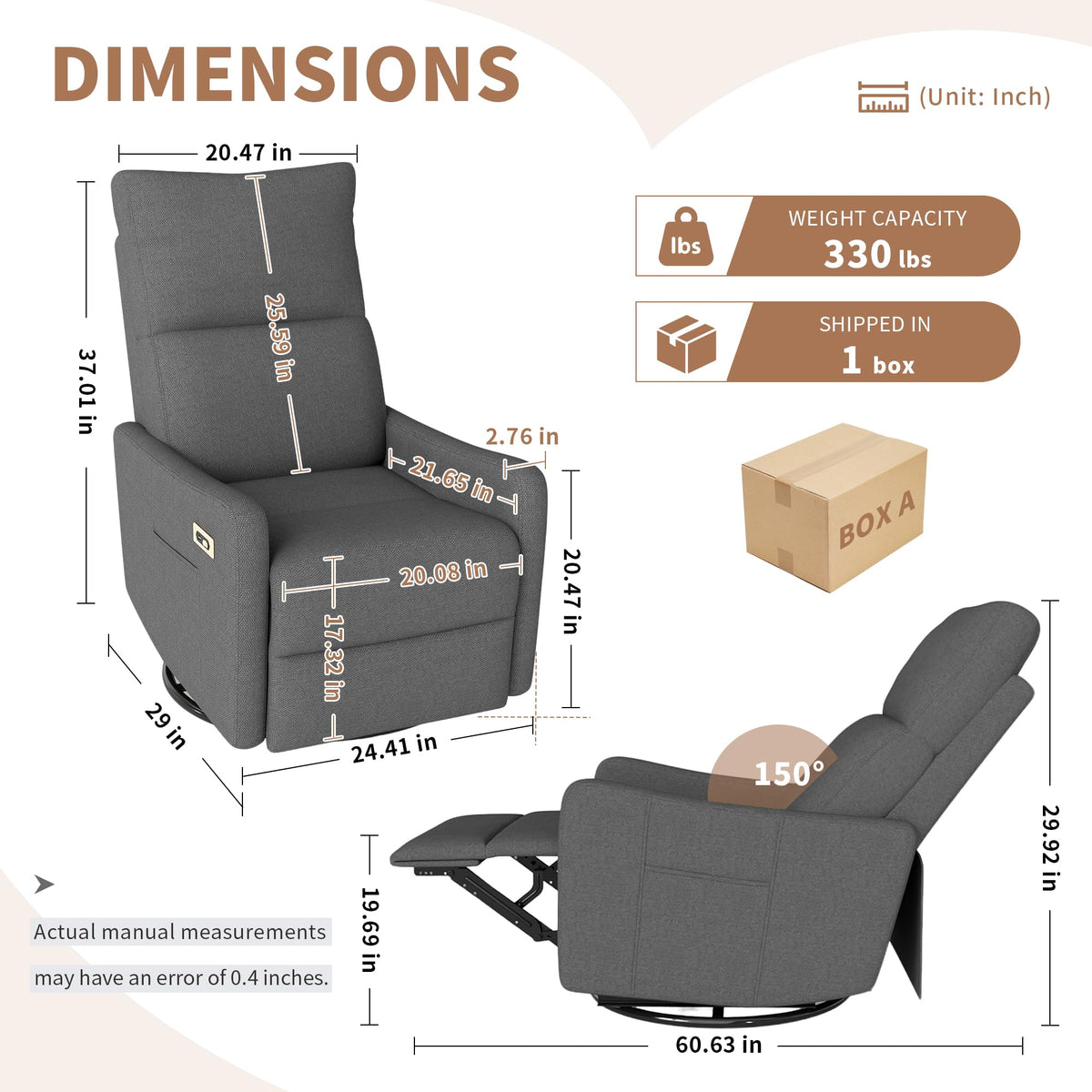 Dark Gray Velvet Swivel Rocker Chair R7523