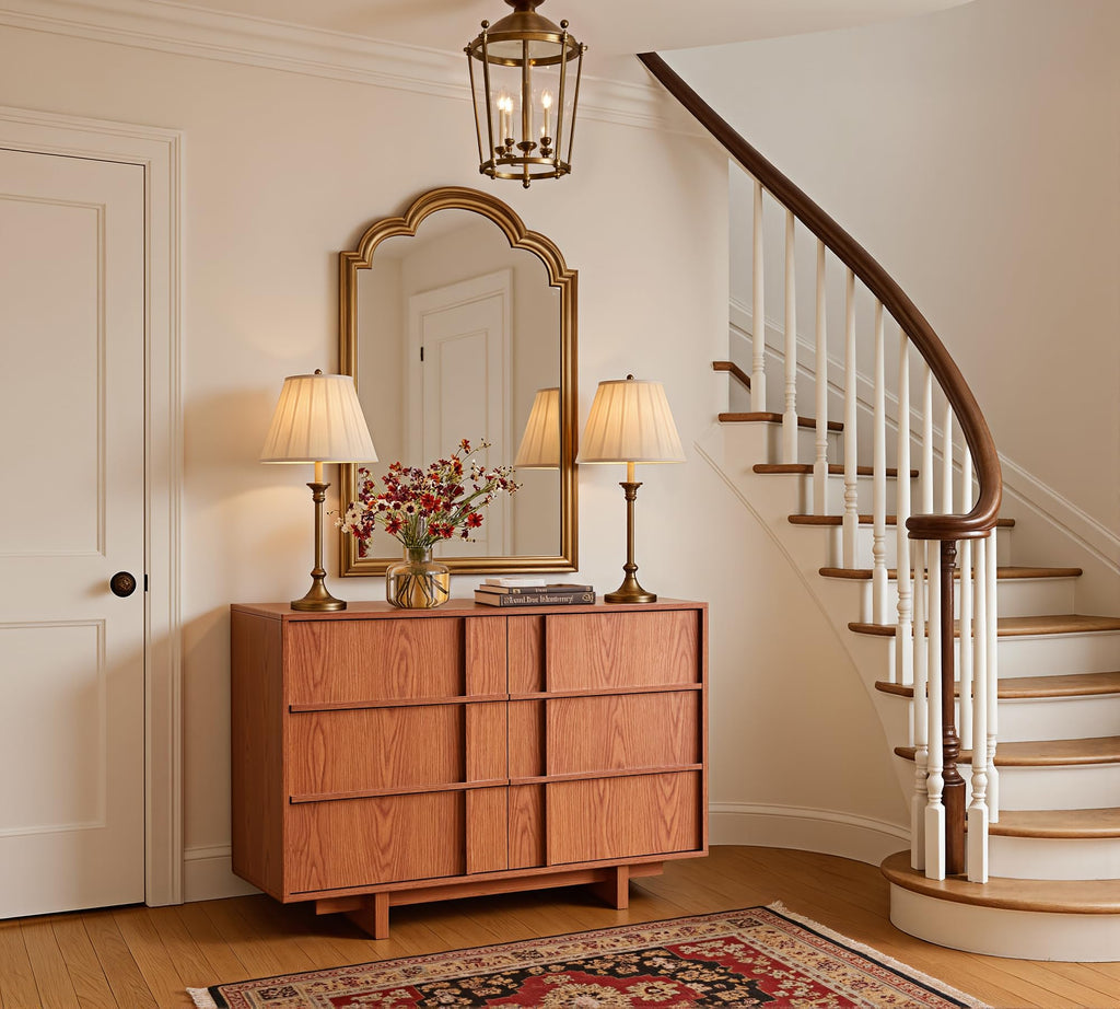 47" Wide 6 Drawer Dresser and Nightstand Set 3 Piece, Cherry U119747