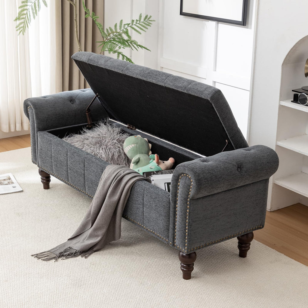 58" Chenille Storage Bench N138464