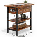 Brown Flip Top End Table with Charging Station and 3 Tier Storage X68669