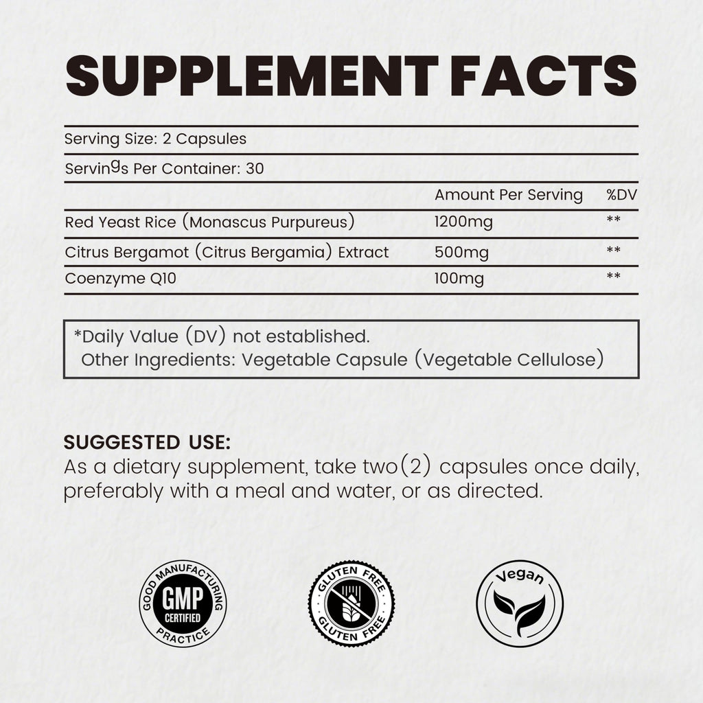 Red Yeast Rice CoQ10 Citrus Bergamot 60 Capsules K5963