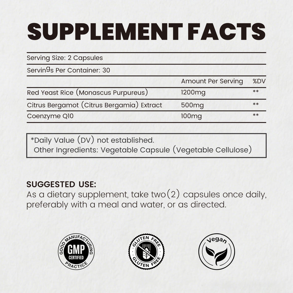 Red Yeast Rice CoQ10 Citrus Bergamot 60 Capsules K5963