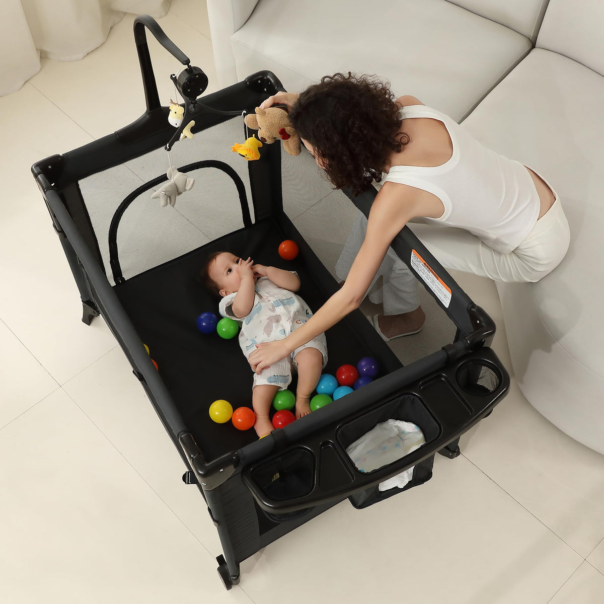 Black Foldable Baby Playard with Changing Table T3413